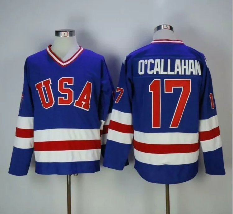Mens Jack Ocallahan Jersey 17 1980 Miracle On Ice Blue All Stitched