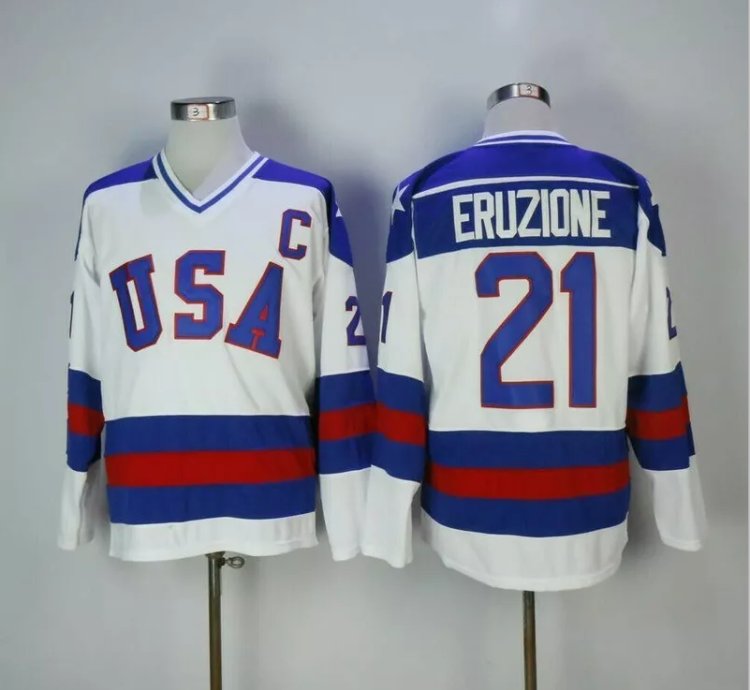 Mens Mike Eruzione Jersey 21 1980 Miracle On Ice White All Stitched