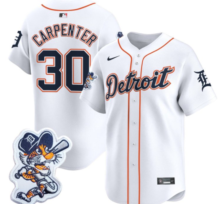 Kerry Carpenter Jersey 30 Detroit Tigers Paws Patch Vapor Premier Limited Stitched White