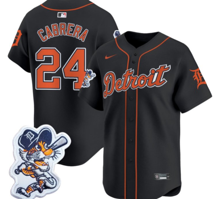 Miguel Cabrera Jersey 24 Detroit Tigers Paws Patch Vapor Premier Limited Stitched Black