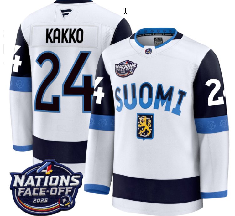 Mens Kaapo Kakko Jersey 24 Finland White 2025 4 Nations Face-off Stitched