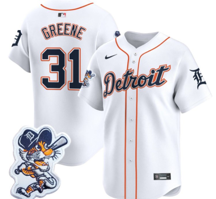 Riley Greene Jersey 31 Detroit Tigers Paws Patch Vapor Premier Limited Stitched White