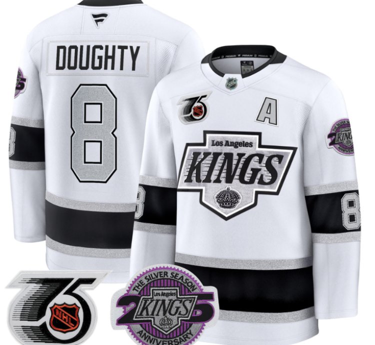 Men Drew Doughty Jersey 8 Los Angeles Kings 91-92 75th 25th Anniversary White