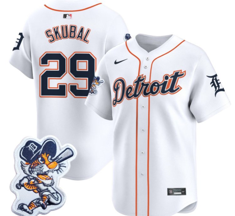Tarik Skubal Jersey 29 Detroit Tigers Paws Patch Vapor Premier Limited Stitched White
