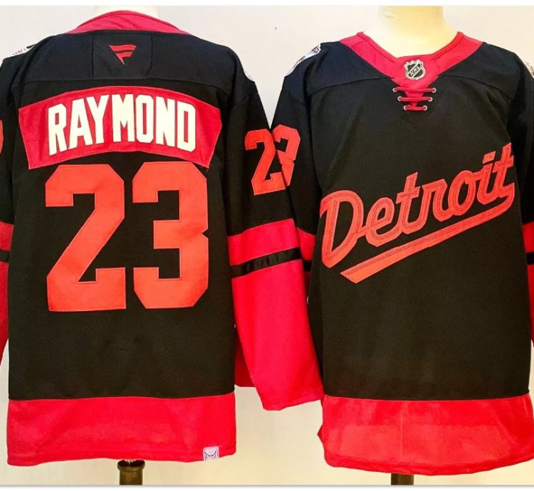 Lucas Raymond Jersey 23 Detroit Red Wings 2025 Stadium Series Stitched Black