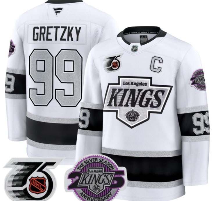 Men Wayne Gretzky Jersey 99 Los Angeles Kings 91-92 75th 25th Anniversary White