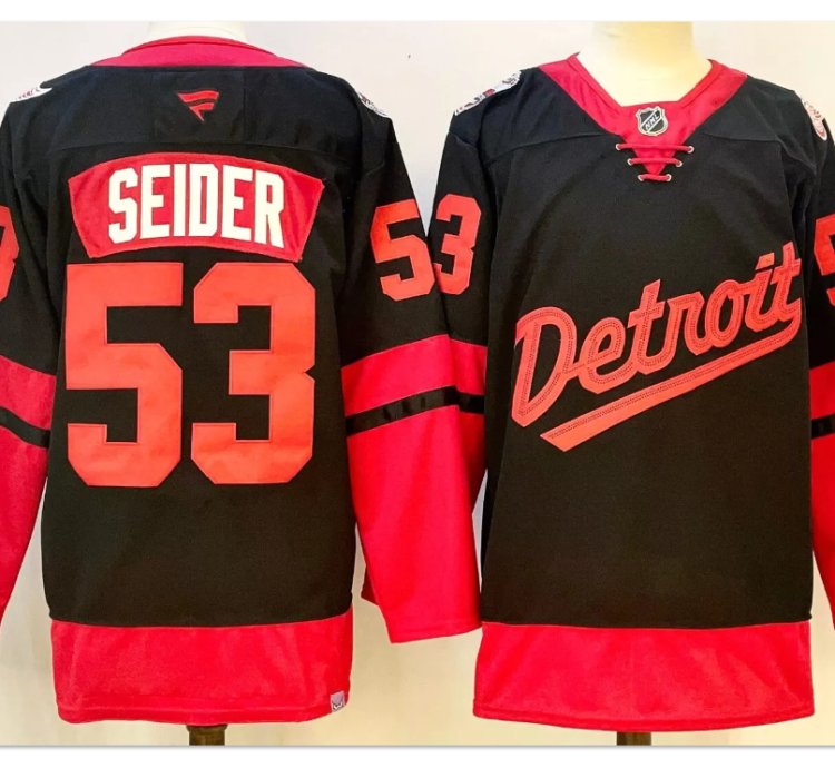Moritz Seider Jersey 53 Detroit Red Wings 2025 Stadium Series Stitched Black