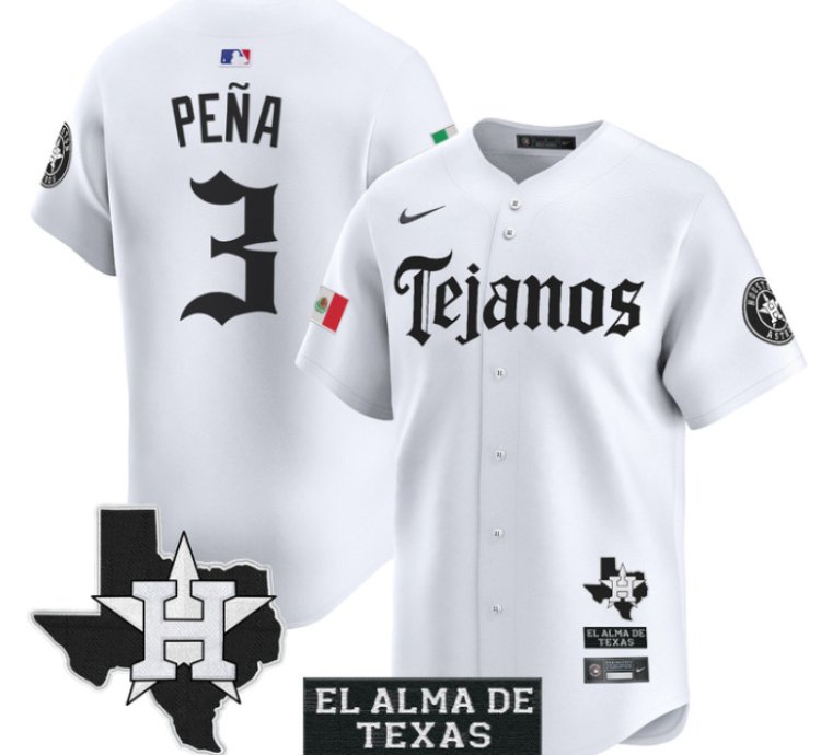 Jeremy Pena Jersey 3 Houston Astros Mexico Tejano Barrio Style Vapor Limited Stitched White