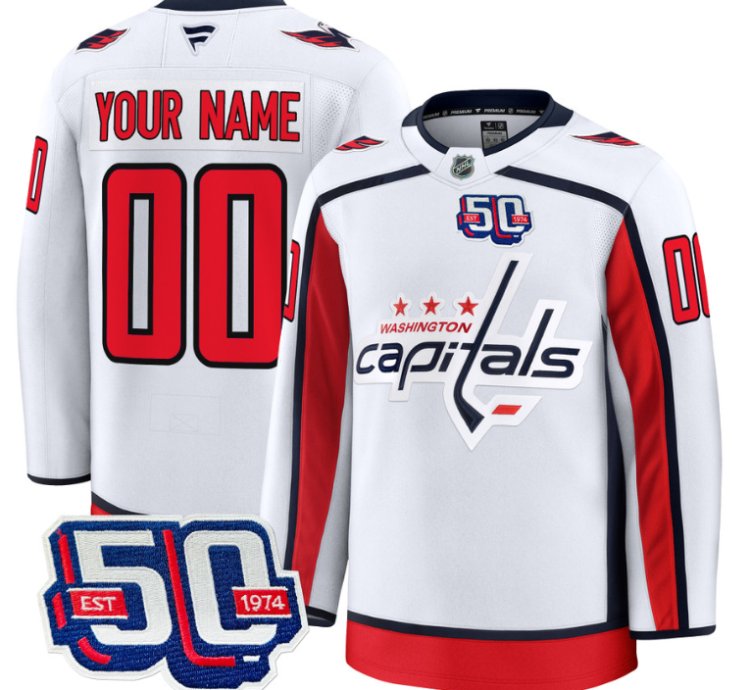 Men Custom Washington Capitals Jersey 50th Anniversary Premium V2 Stitched White