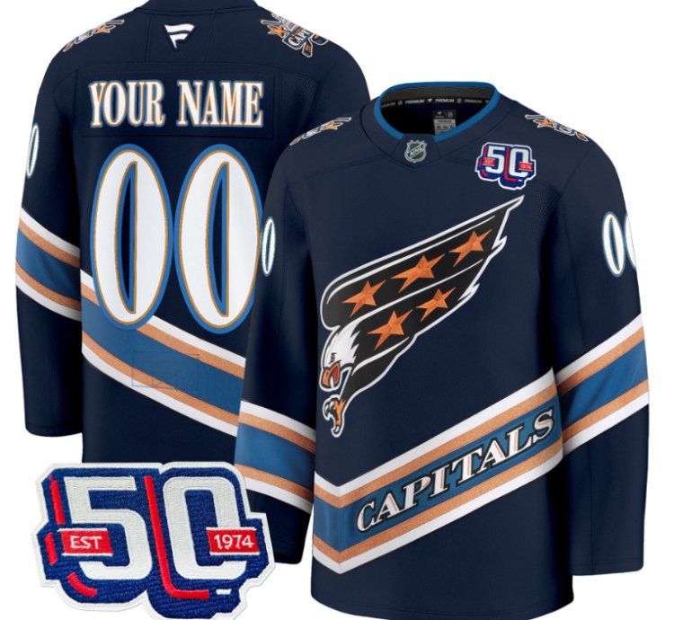 Mens Custom Washington Capitals Jersey Eagle Alternate 50th Anniversary Navy