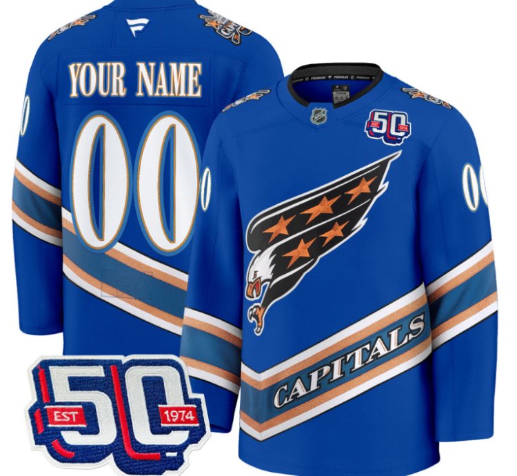 Mens Custom Washington Capitals Jersey Eagle Alternate 50th Anniversary Royal