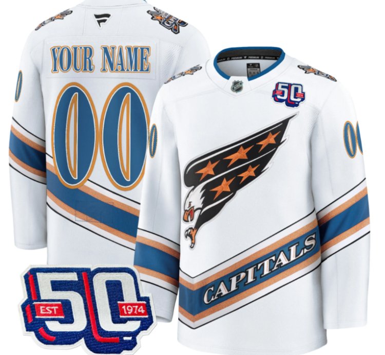 Mens Custom Washington Capitals Jersey Eagle Alternate 50th Anniversary White