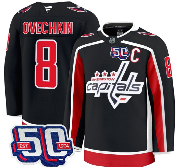 Men Alex Ovechkin Jersey 8 Washington Capitals 50th Anniversary Stitched Black