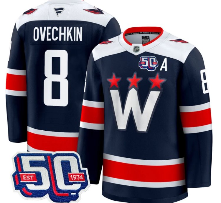 Men Alex Ovechkin Jersey 8 Washington Capitals 50th Anniversary V2 Navy