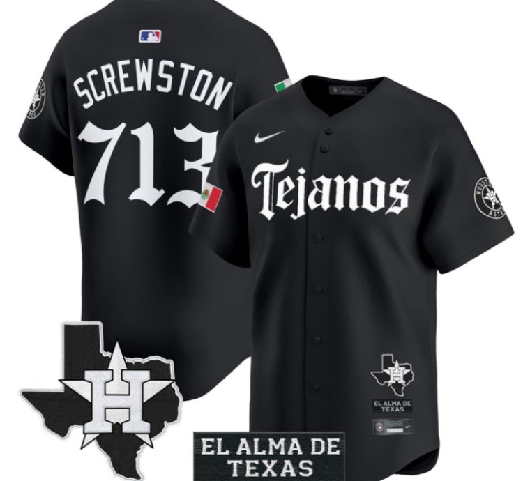 Screwston Jersey 713 Houston Astros Mexico Tejano Barrio Style Vapor Limited Stitched Black