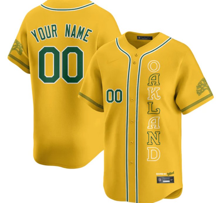 Custom Oakland Athletics Jersey Name Number City Connect Concept Stitched Yellow