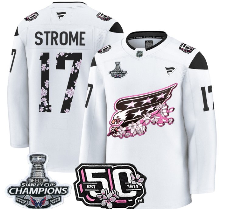 Dylan Strome Jersey 17 Washington Capitals 50th 2018 Stanley Cup Champions Patch White