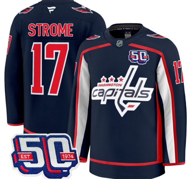 Men Dylan Strome Jersey 17 Washington Capitals 50th Anniversary Stitched Navy