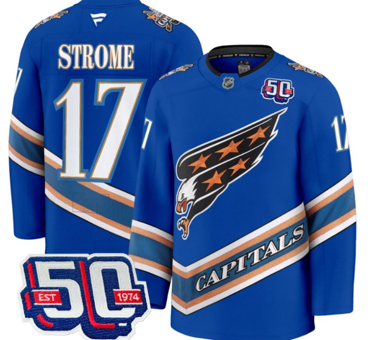 Men Dylan Strome Jersey 17 Washington Capitals Eagle 50th Anniversary Royal