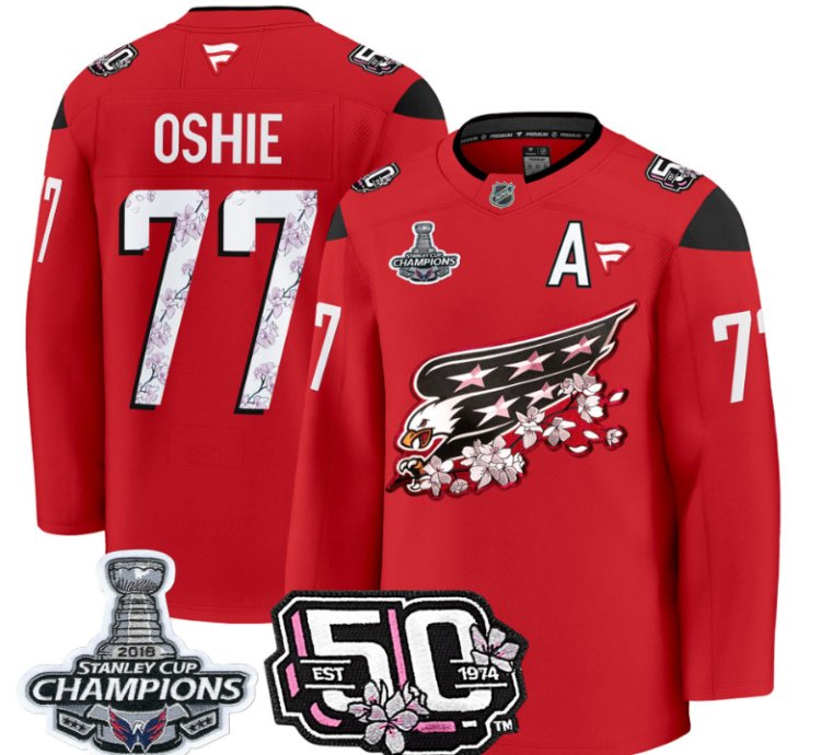 Tj Oshie Jersey 77 Washington Capitals 50th 2018 Stanley Cup Champions Patch Red