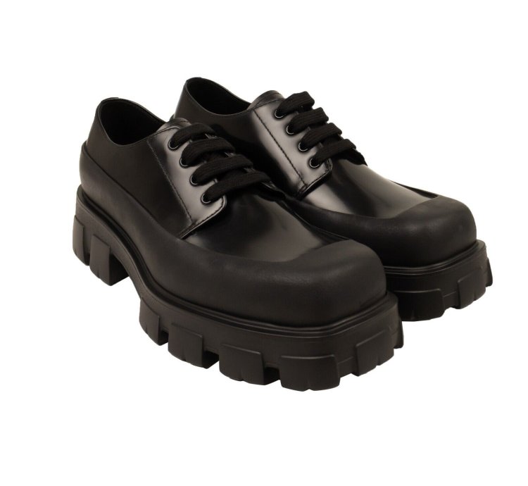 Black Brushed Leather Derby Shoes Size 9 42