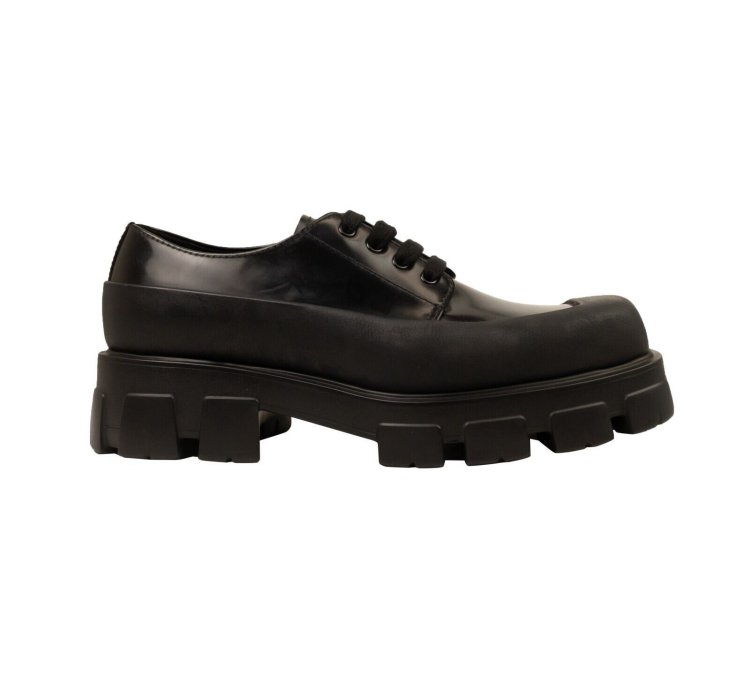 Black Brushed Leather Derby Shoes Size 9 42