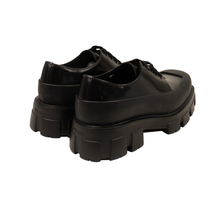 Black Brushed Leather Derby Shoes Size 9 42