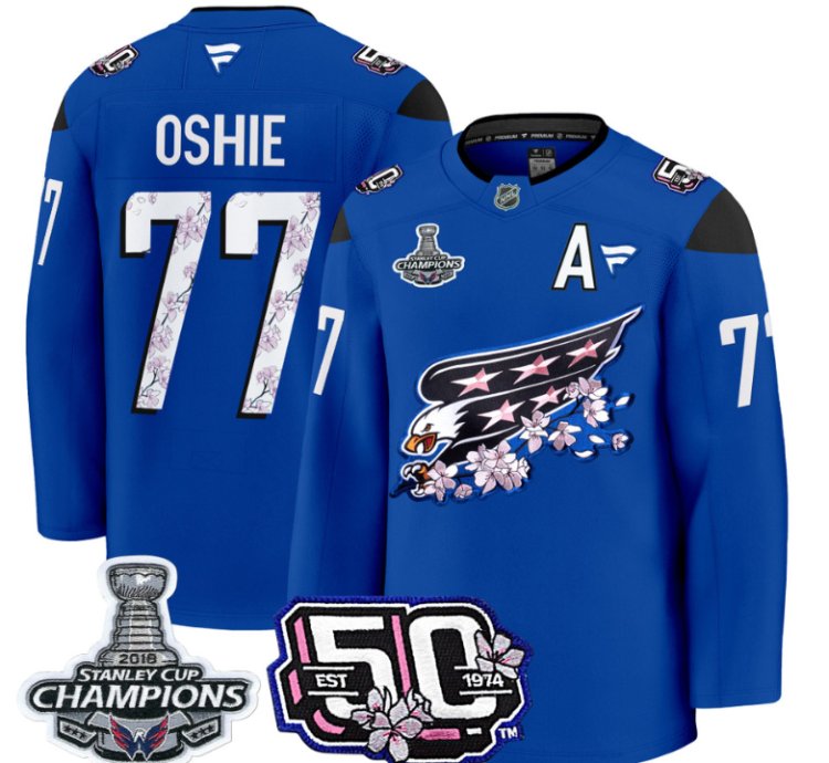 Tj Oshie Jersey 77 Washington Capitals 50th 2018 Stanley Cup Champions Patch Royal