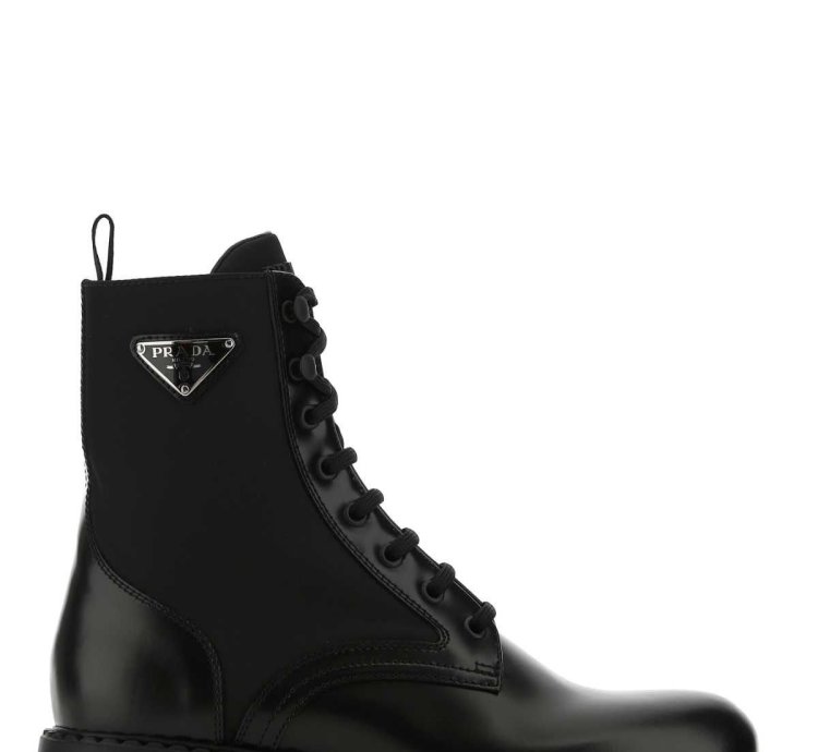 Black Leather And Re-nylon Ankle Boots