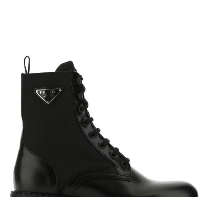 Black Leather And Re-nylon Ankle Boots
