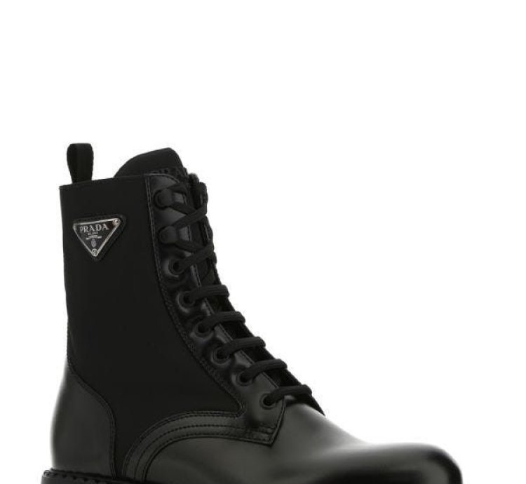 Black Leather And Re-nylon Ankle Boots
