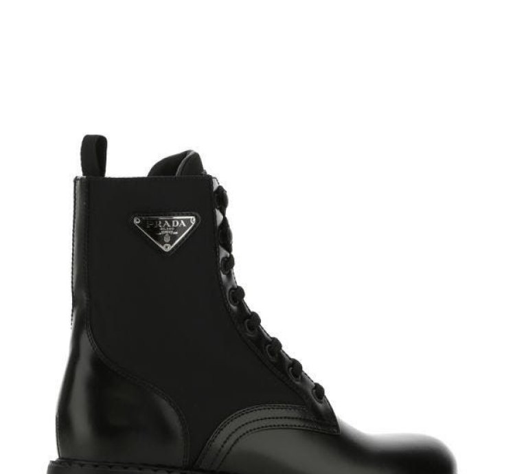 Black Leather And Re-nylon Ankle Boots
