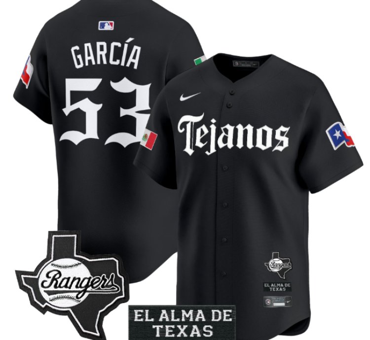 Adolis Garcia Jersey 53 Texas Rangers Mexico Tejano Barrio Style Vapor Limited Stitched Black