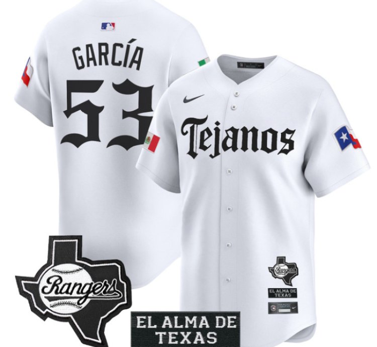 Adolis Garcia Jersey 53 Texas Rangers Mexico Tejano Barrio Style Vapor Limited Stitched White