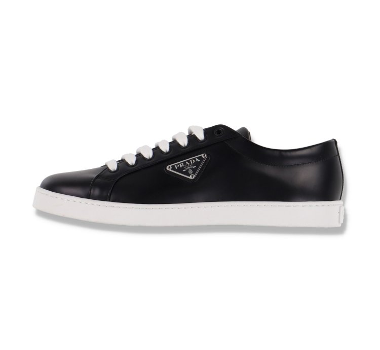 Black Leather Logo Plaque Trainers