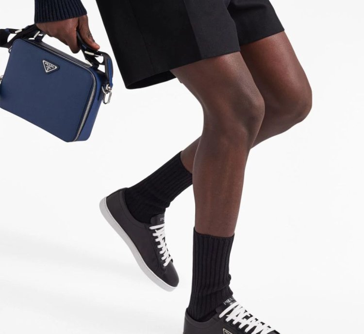 Black Leather Logo Plaque Trainers