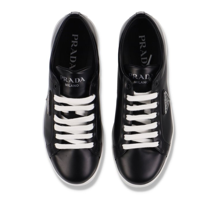Black Leather Logo Plaque Trainers