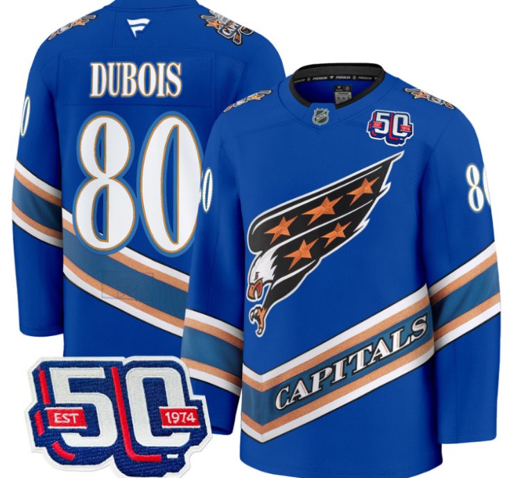 Men Pierre Dubois Jersey 80 Washington Capitals Eagle 50th Anniversary Royal