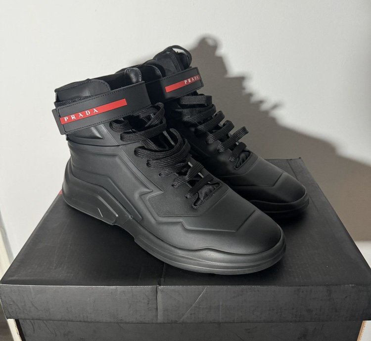 Black Prada Linea Rossa High Top Sneakers