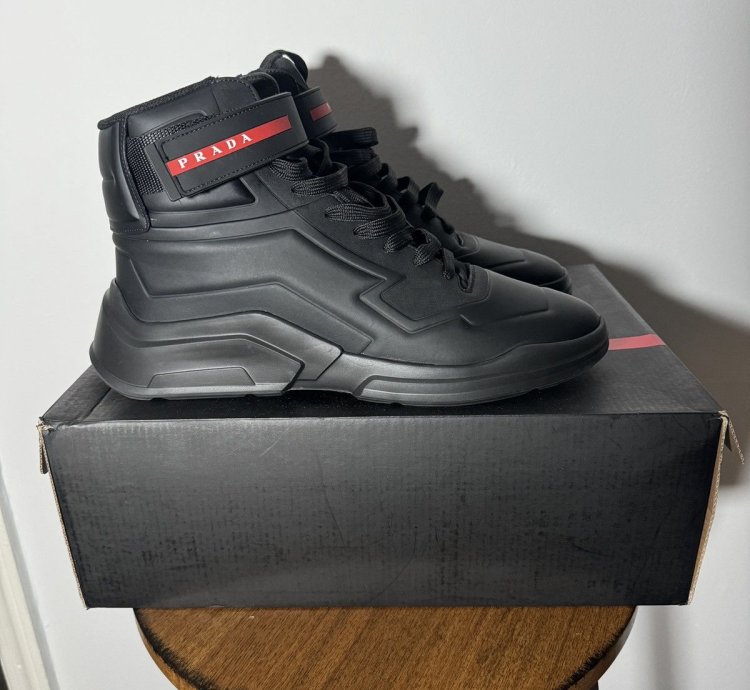 Black Prada Linea Rossa High Top Sneakers