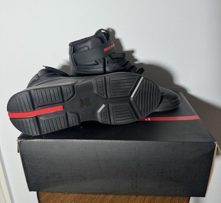 Black Prada Linea Rossa High Top Sneakers