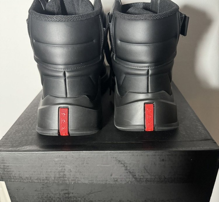 Black Prada Linea Rossa High Top Sneakers