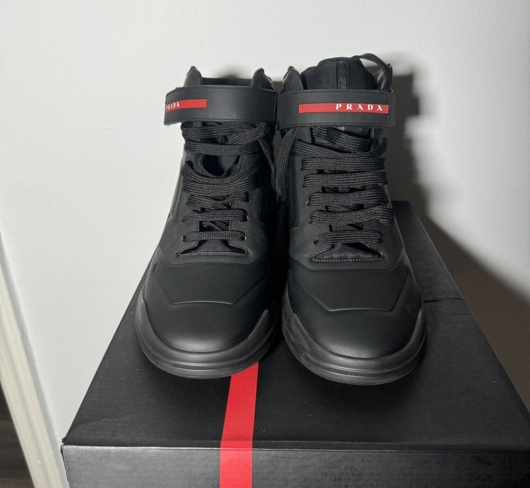 Black Prada Linea Rossa High Top Sneakers