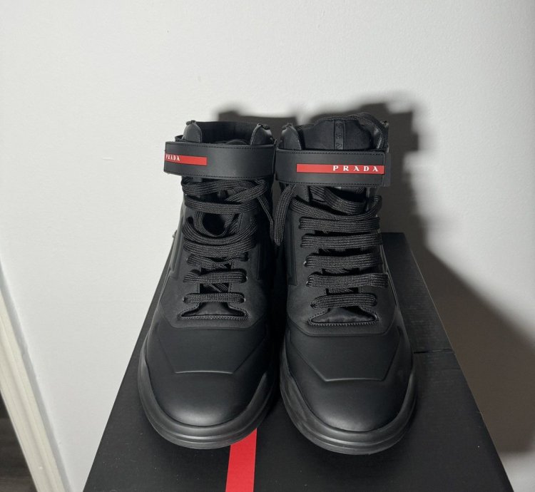 Black Prada Linea Rossa High Top Sneakers