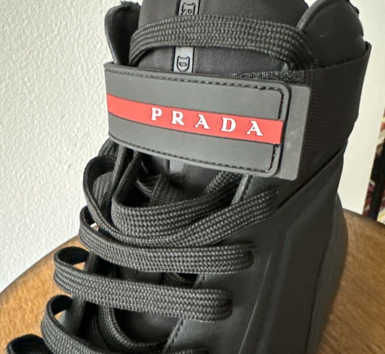 Black Prada Linea Rossa High Top Sneakers