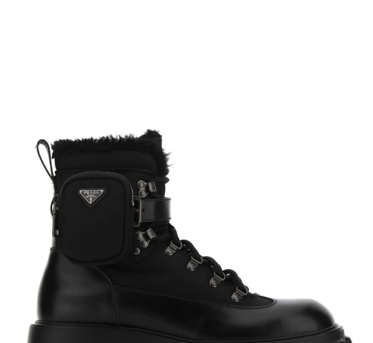 Black Re-nylon And Leather Monolith Ankle Boots