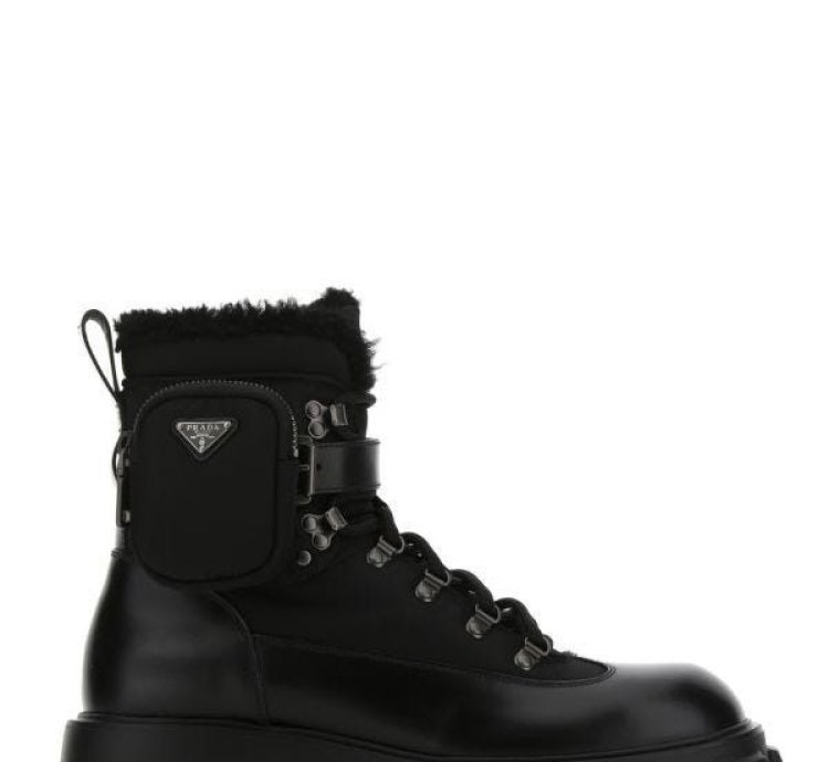 Black Re-nylon And Leather Monolith Ankle Boots