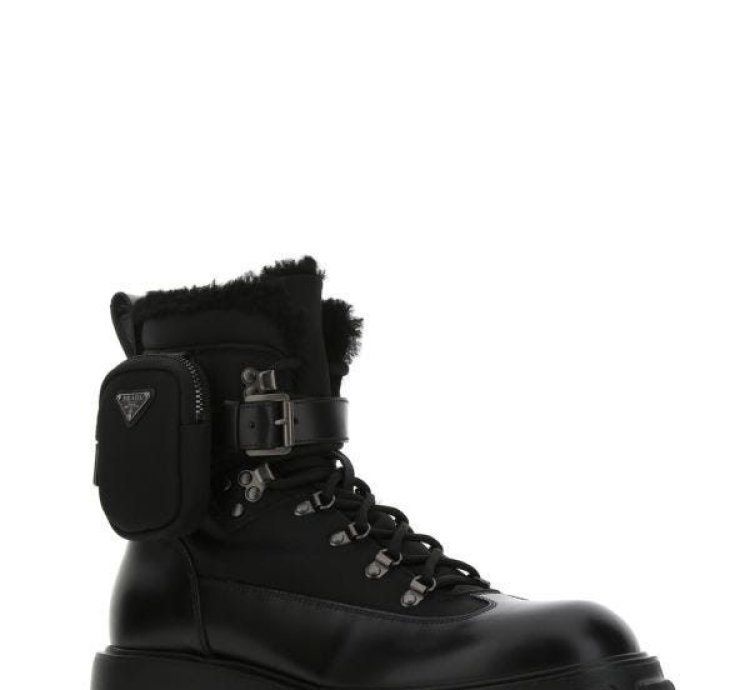 Black Re-nylon And Leather Monolith Ankle Boots
