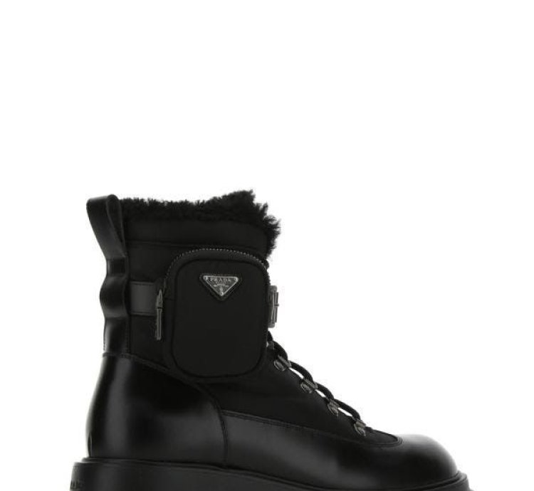 Black Re-nylon And Leather Monolith Ankle Boots