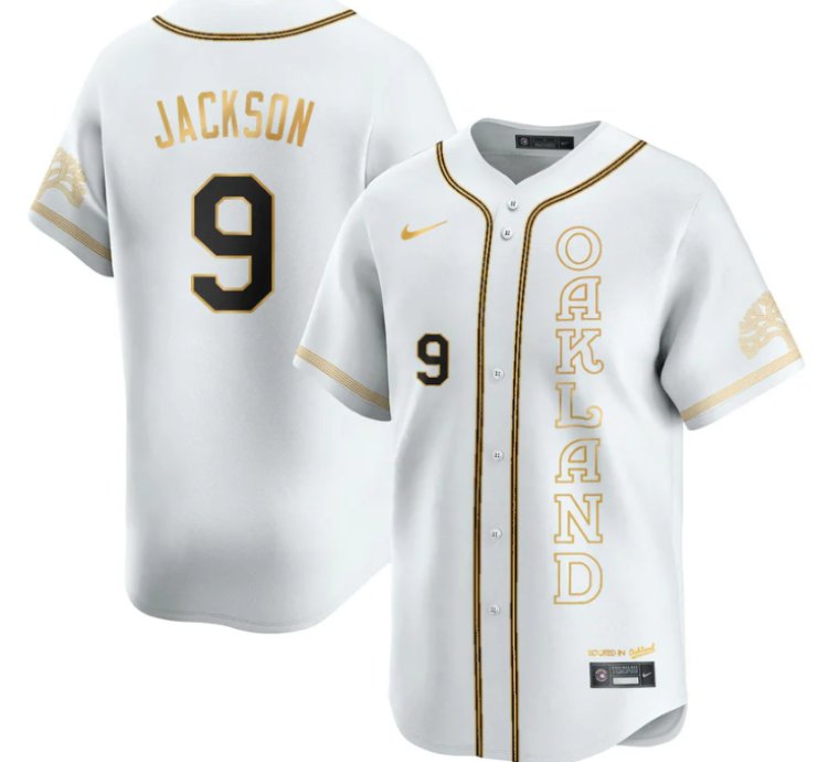 Reggie Jackson Jersey 9 Oakland Athletics City Connect Concept Stitched White Gold